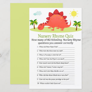 Papier Dinosaur Nursery Rhyme Quiz jeu de baby shower