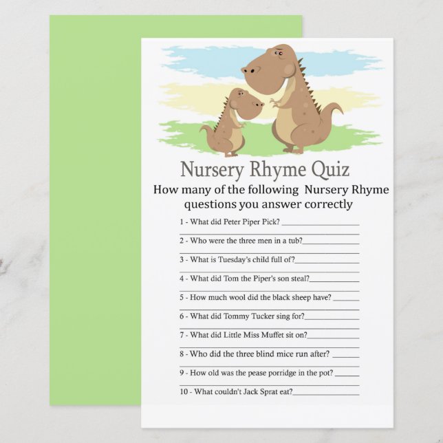 Papier Dinosaur T-rex Nursery Rhyme Quiz jeu de baby show (Devant / Derrière)