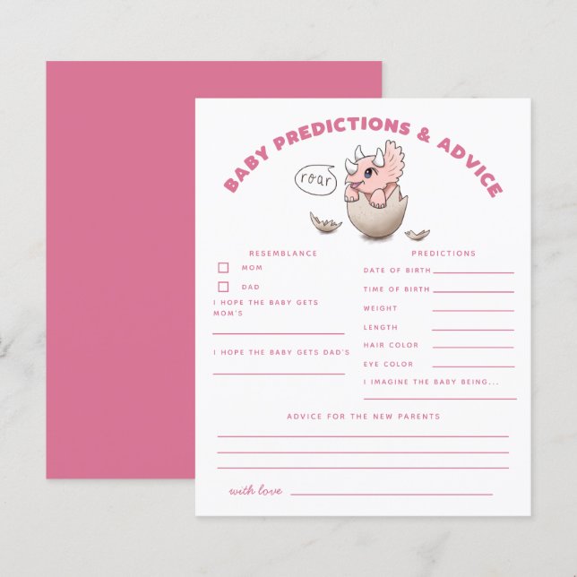 Papier Dinosaure rose Prédictions et conseils pour bébé (Devant / Derrière)