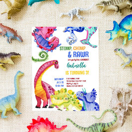 Papier Dinosaures colorés Invitation budgétaire anniversa