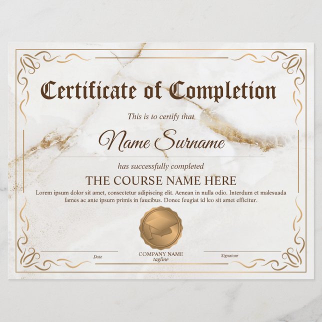 Papier Diplôme Certificat d'achèvement Cours d'attributio (Devant)