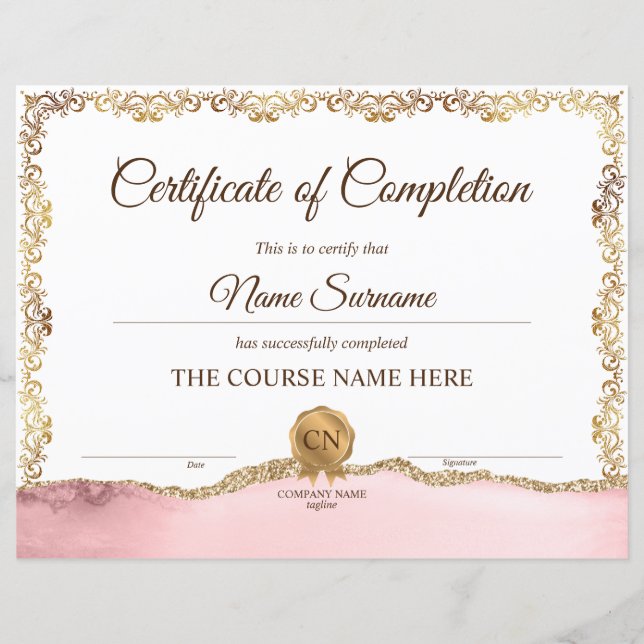 Papier Diplôme Certificat d'achèvement Cours d'attributio (Devant)