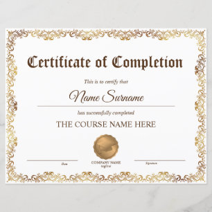 Papier Diplôme Certificat d'achèvement Cours d'attributio