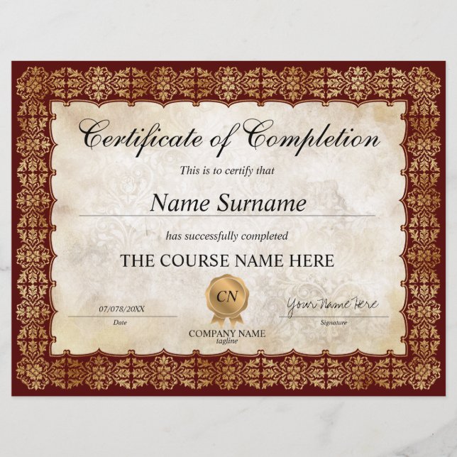 Papier Diplôme d'attribution de certificat d'achèvement c (Devant)