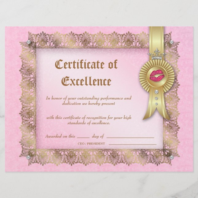 Papier Diplôme de certificat d'excellence en cosmétologie (Devant)