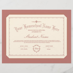 Papier Diplôme d'école familiale traditionnel rouge doux