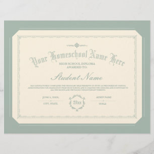 Papier Diplôme d'études à domicile Vert doux traditionnel