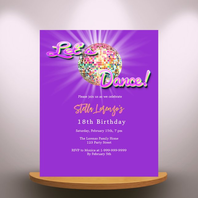 Papier Disco fête de danse rose violet invitation anniver (Créateur téléchargé)