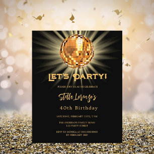 Papier Disco or noir 40e anniversaire invitation budget
