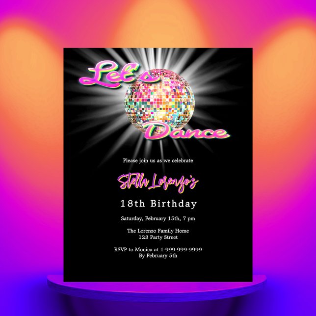 Papier Disco soirée danse rose noir invitation anniversai (Créateur téléchargé)