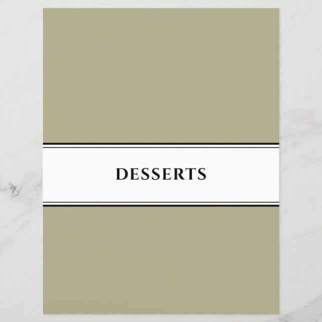 Papier Divider de livre de cuisine | Desserts | Sage noir (Devant)