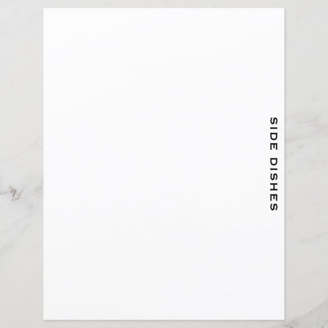 Papier Divider de recette | Plats Côtés | Blanc simple (Devant)
