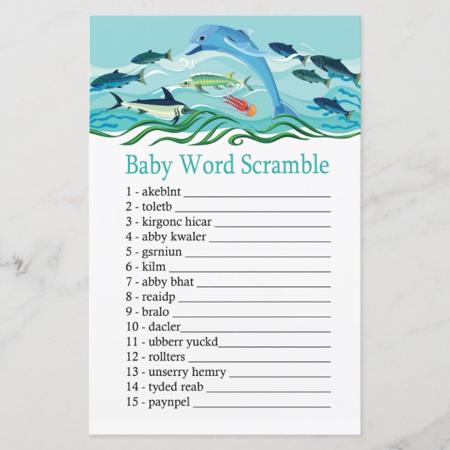 Papier Dolphin Baby jeu de brouillage de mot (Devant)