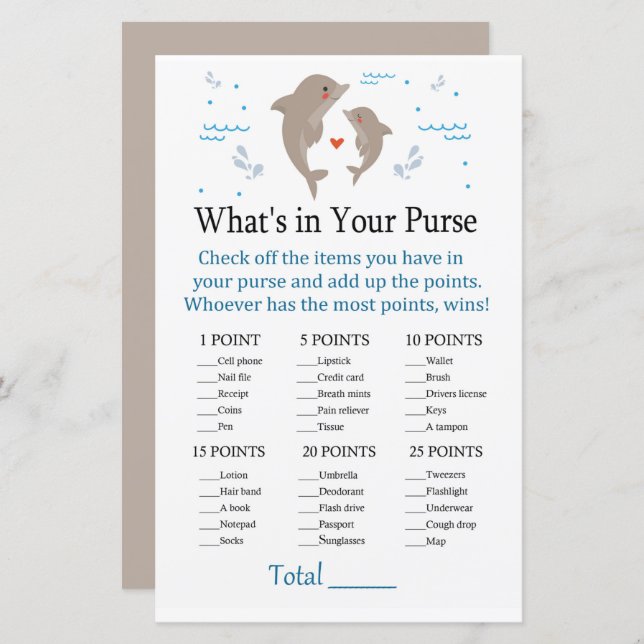 Papier Dolphin Ce qui est dans votre jeu de bourse (Devant / Derrière)