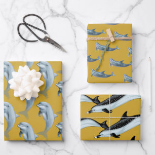 Papier Dolphin Motif Gold Wrapper