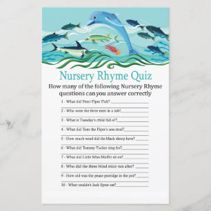 Papier Dolphin Nursery Rhyme Quiz jeu de baby shower
