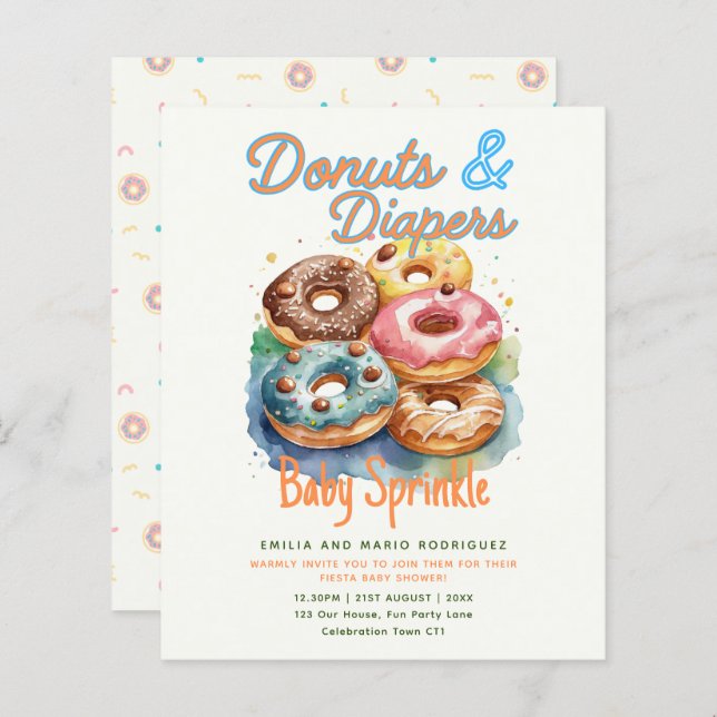 Papier Donuts et Diapeurs Bébé Sprinkle Douche BUDGET (Devant / Derrière)