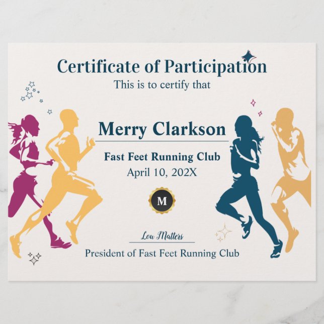 Papier Doodle Simple Fast Feet Running Club Certificat (Devant)