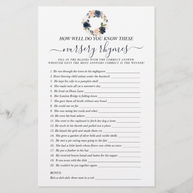 Papier Double face Bébé rose Marine Floral Wreath Jeux (Devant)