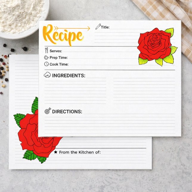 Papier Double Sided Cute Flower Floral Blank Recipe Card (cute floral recipe card, red flower recipe pages)