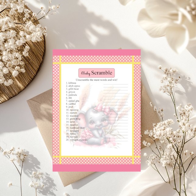 Papier Douce Éléphant Rose  Jeu de Mots Embrouillés (Créateur téléchargé)