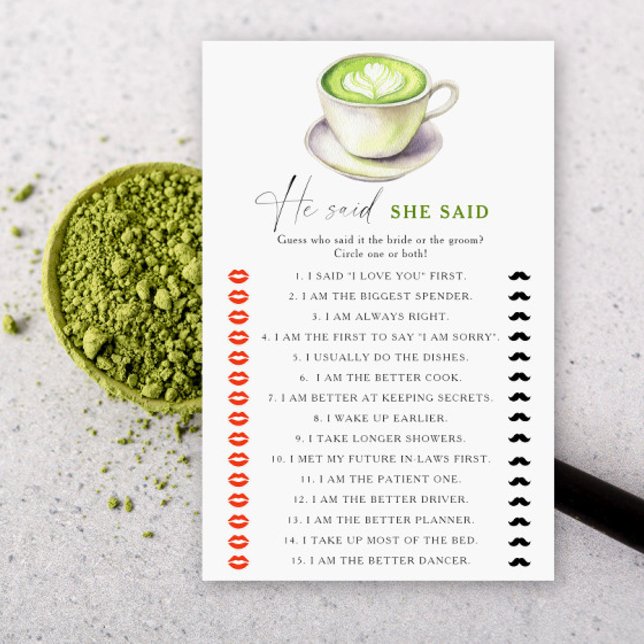 Papier Douche nuptiale à thé Matcha Il dit qu'elle a dit  (Créateur téléchargé)