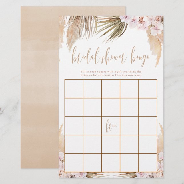 Papier Douche nuptiale bingo Pampas herbe thème boho (Devant / Derrière)