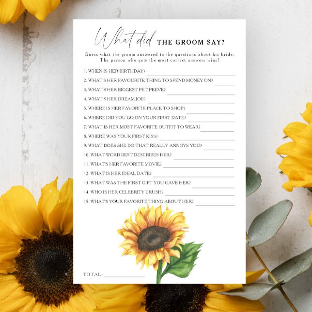 Papier Douche nuptiale de tournesol Que disait le marié (Créateur téléchargé)