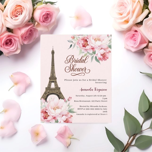 Papier Douche nuptiale Paris Tour Eiffel invitation rose (Créateur téléchargé)