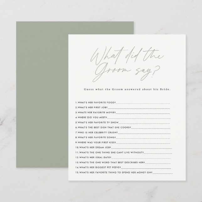 Papier Douche nuptiale sauge vert qu'a dit le marié (Devant / Derrière)