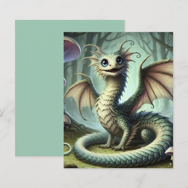 Papier Dragon Jabberwocky Cute Imaginaire Créature Art (Devant / Derrière)