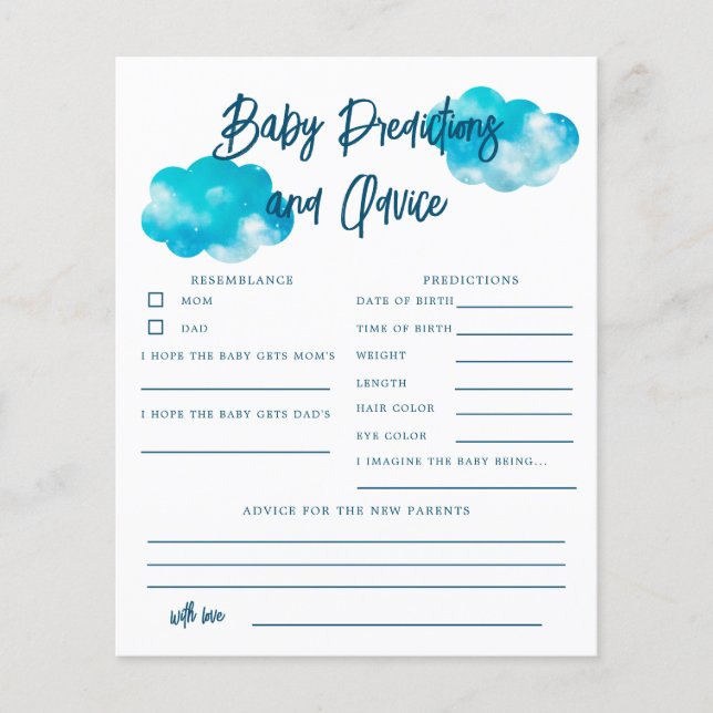 Papier Dreamy Cloud Boy Baby Predictions & Conseils Card (Devant)