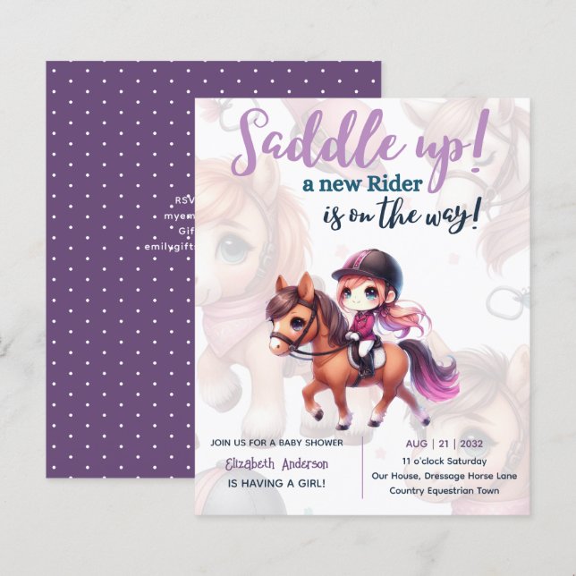Papier Dressage Rider Baby Girl Douche Cheval Rider sur l (Devant / Derrière)
