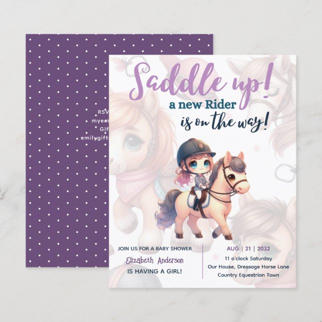 Papier Dressage Rider Baby Girl Douche Cheval Rider sur l (Devant / Derrière)