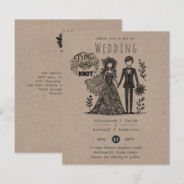 Papier Drôle Mariage Cartoon Bride Groom dessiné main (Devant / Derrière)