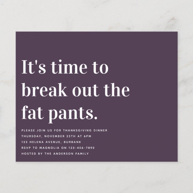 Papier Drôle Pantalon Gras Thanksgiving Dîner Invitation (Devant)