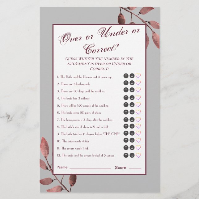 Papier Drôle Rust Rose Blush Fête des mariées Jeu (Devant)