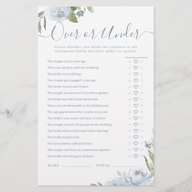 Papier Dusty bleu floral Over ou Under nuptiale (Devant)
