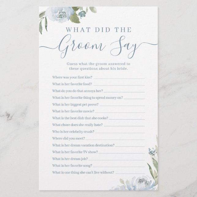 Papier Dusty bleu floral qu'a dit le marié jeu (Devant)