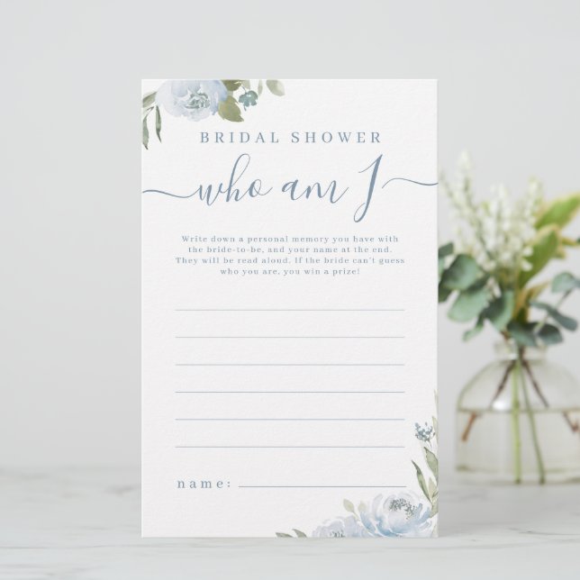 Papier Dusty bleu floral qui suis je jeu de douche nuptia (Debout devant)