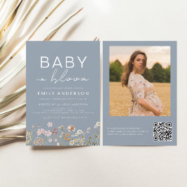 Papier Dusty Bleu QR Code Fleur sauvage Baby in Bloom Dou