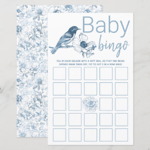 Papier Dusty Blue Baby shower Bingo Game Card Floral
