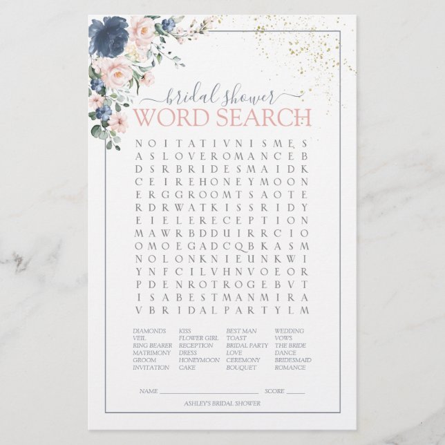 Papier Dusty Blue Blush Pink Gold Word jeu de recherche (Devant)
