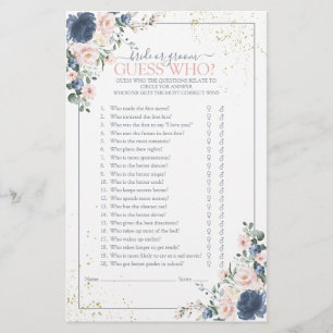 Papier Dusty Blue Blush Rose or Floral Douche Jeu