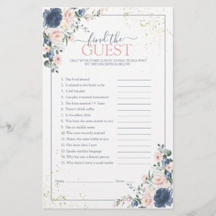 Papier Dusty Blue Blush Rose or Floral Douche Jeu