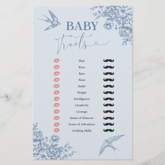 Papier Dusty Blue Chinoiserie Baby shower Baby Traits (Devant)