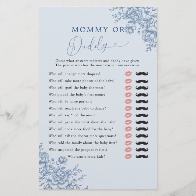 Papier Dusty Blue Chinoiserie Baby shower maman ou papa (Devant)