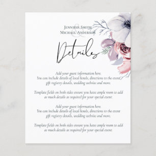 Papier Dusty Blue Coral Floral Détails du Mariage Budget