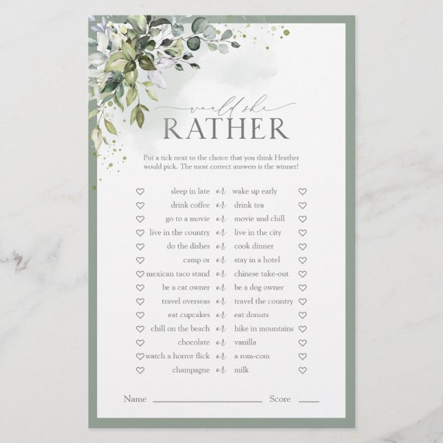 Papier Dusty Blue Eucalyptus Jeu de Fête des mariées Flor (Devant)