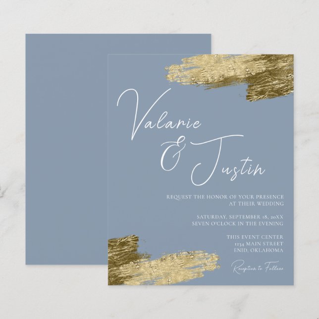 Papier Dusty Blue Faux Gold Foil Faire-part de mariage (Devant / Derrière)